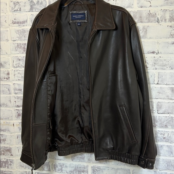 Daniel Cremieux Mens Large Lambskin Leather Zip Jacket Brown Bomber Elevated - Picture 8 of 16
